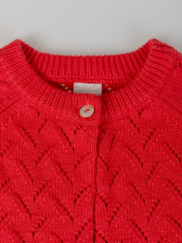 OPENWORK KNITTED CARDIGAN WITH STRAWBERRY BUTTON