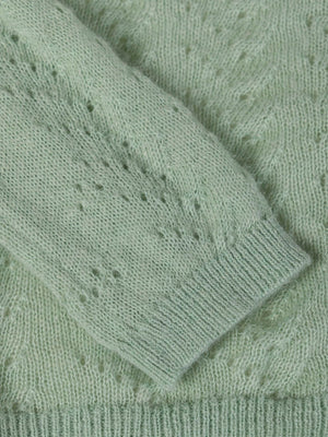 OPENWORK KNITTED CARDIGAN WITH LIGHT GREEN RAGLAN SLEEVES