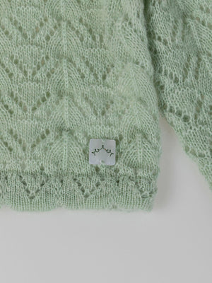 LIGHT GREEN OPENWORK KNITTED CARDIGAN