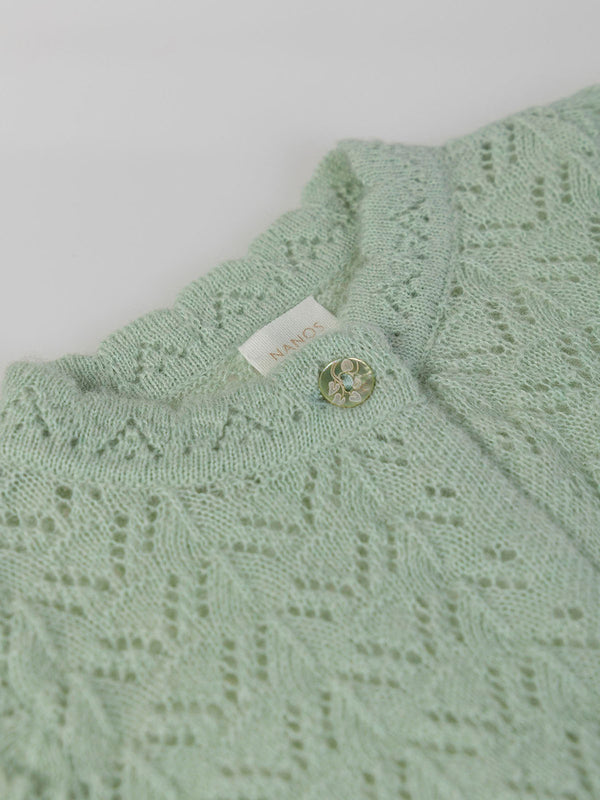 LIGHT GREEN OPENWORK KNITTED CARDIGAN