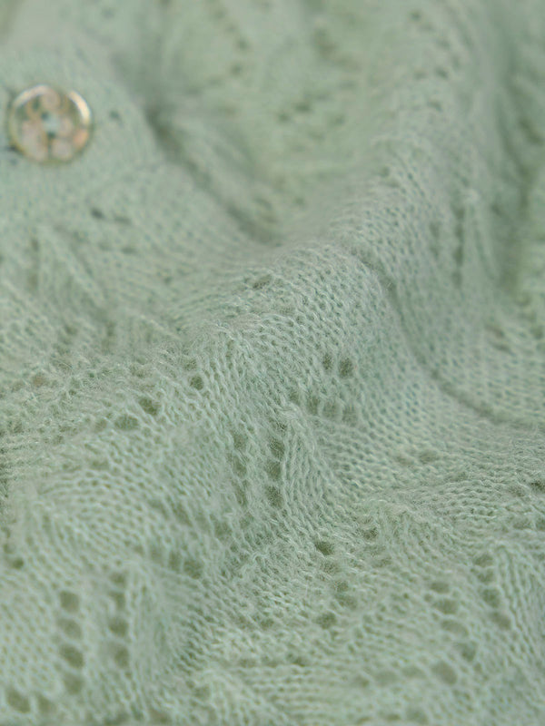 LIGHT GREEN OPENWORK KNITTED CARDIGAN