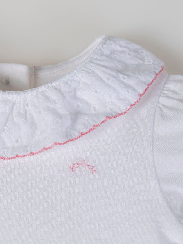 SHORT SLEEVE T-SHIRT WITH CREAM EMBROIDERED FABRIC NECK