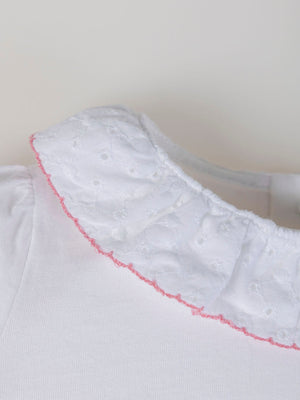 SHORT SLEEVE T-SHIRT WITH CREAM EMBROIDERED FABRIC NECK