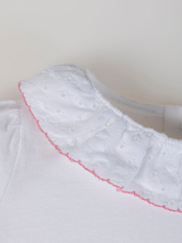 SHORT SLEEVE T-SHIRT WITH CREAM EMBROIDERED FABRIC NECK