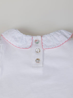 SHORT SLEEVE T-SHIRT WITH CREAM EMBROIDERED FABRIC NECK