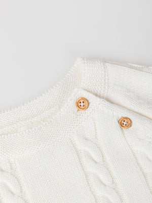 KNITTED JUMPER WITH RAGLAN SLEEVES AND CREAM CABLES