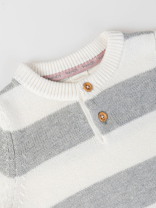 LIGHT GREY TWO-TONE STRIPED KNITTED JERSEY