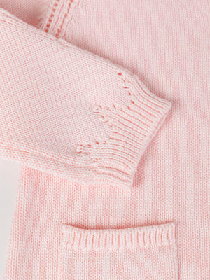 OPENWORK KNITTED CARDIGAN WITH PINK EMBROIDERY SLEEVES