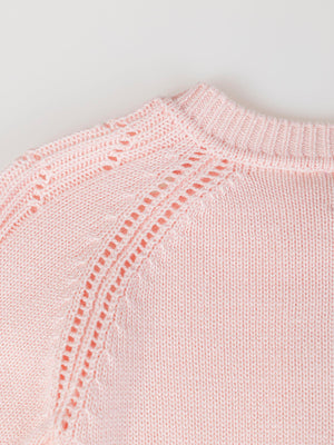 OPENWORK KNITTED CARDIGAN WITH PINK EMBROIDERY SLEEVES