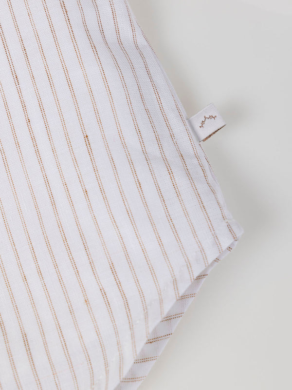 STRIPED LINEN SHIRT WITH HAZELNUT MAO COLLAR