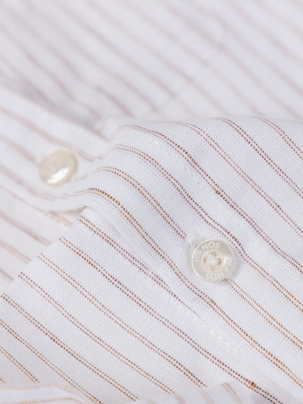 STRIPED LINEN SHIRT WITH HAZELNUT MAO COLLAR