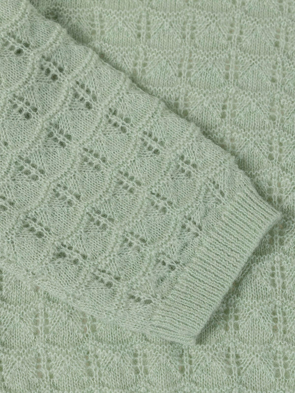 OPENWORK KNITTED CARDIGAN WITH LIGHT GREEN FANTASY BUTTON