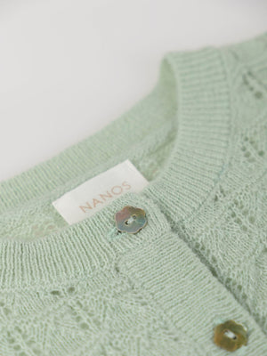 OPENWORK KNITTED CARDIGAN WITH LIGHT GREEN FANTASY BUTTON