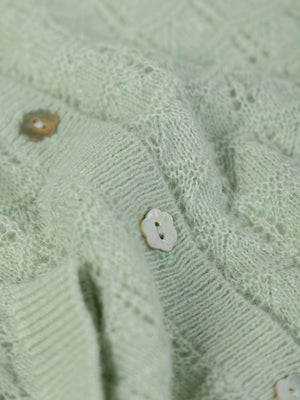 OPENWORK KNITTED CARDIGAN WITH LIGHT GREEN FANTASY BUTTON