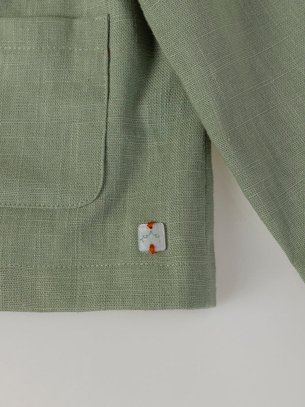 LINEN COTTON JACKET WITH MEDIUM GREEN FLOWER LINING