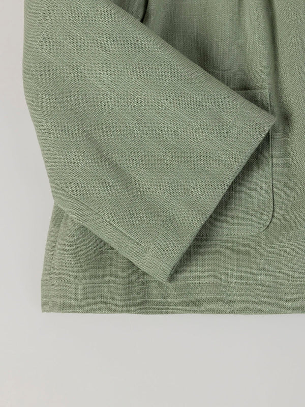 LINEN COTTON JACKET WITH MEDIUM GREEN FLOWER LINING