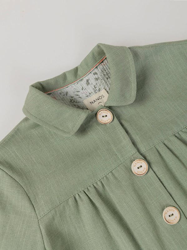 LINEN COTTON JACKET WITH MEDIUM GREEN FLOWER LINING