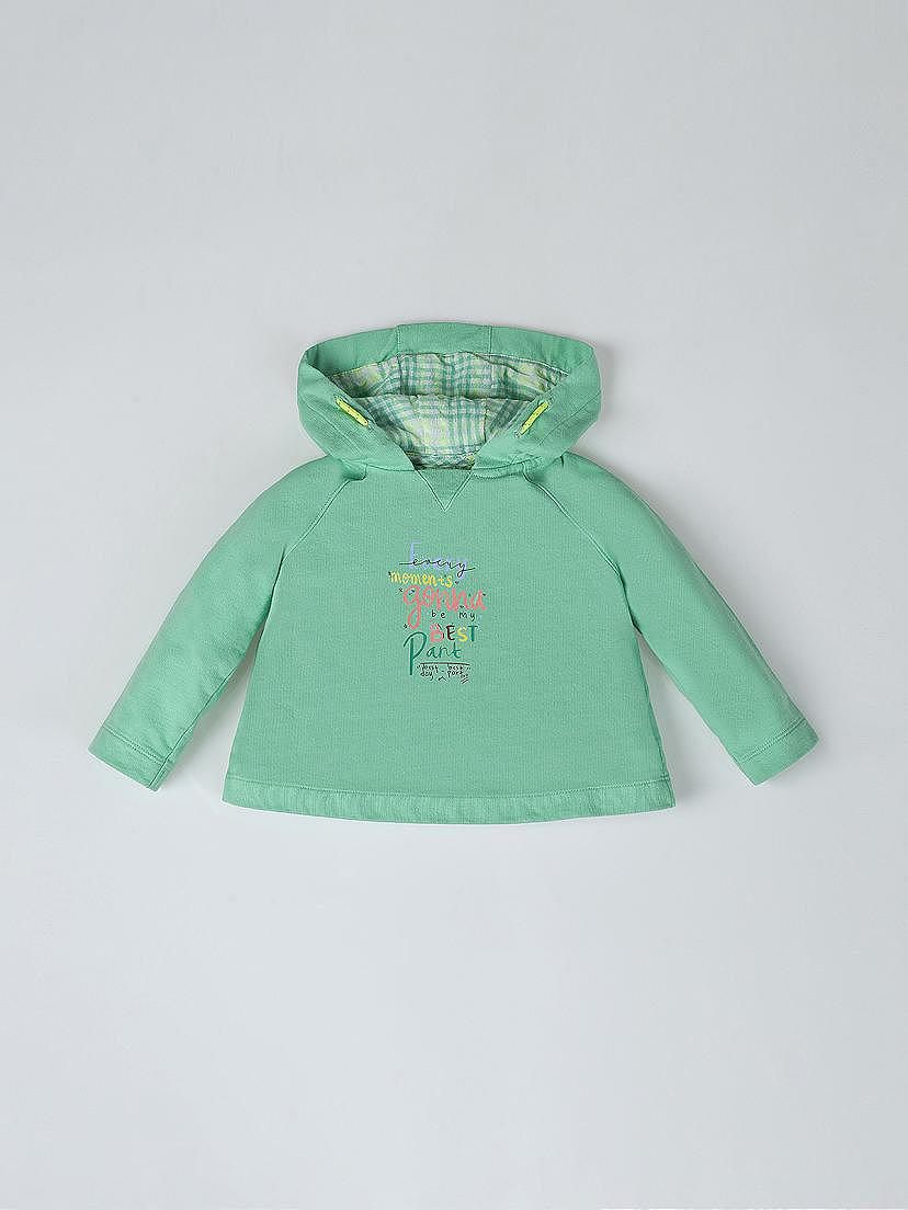 Sudadera capucha estampado texto verde manzana