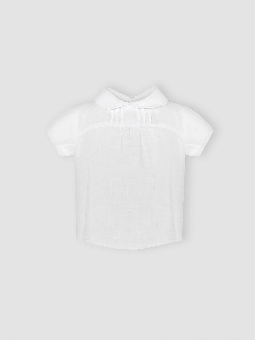 Camisa corta lino blanca pliegues