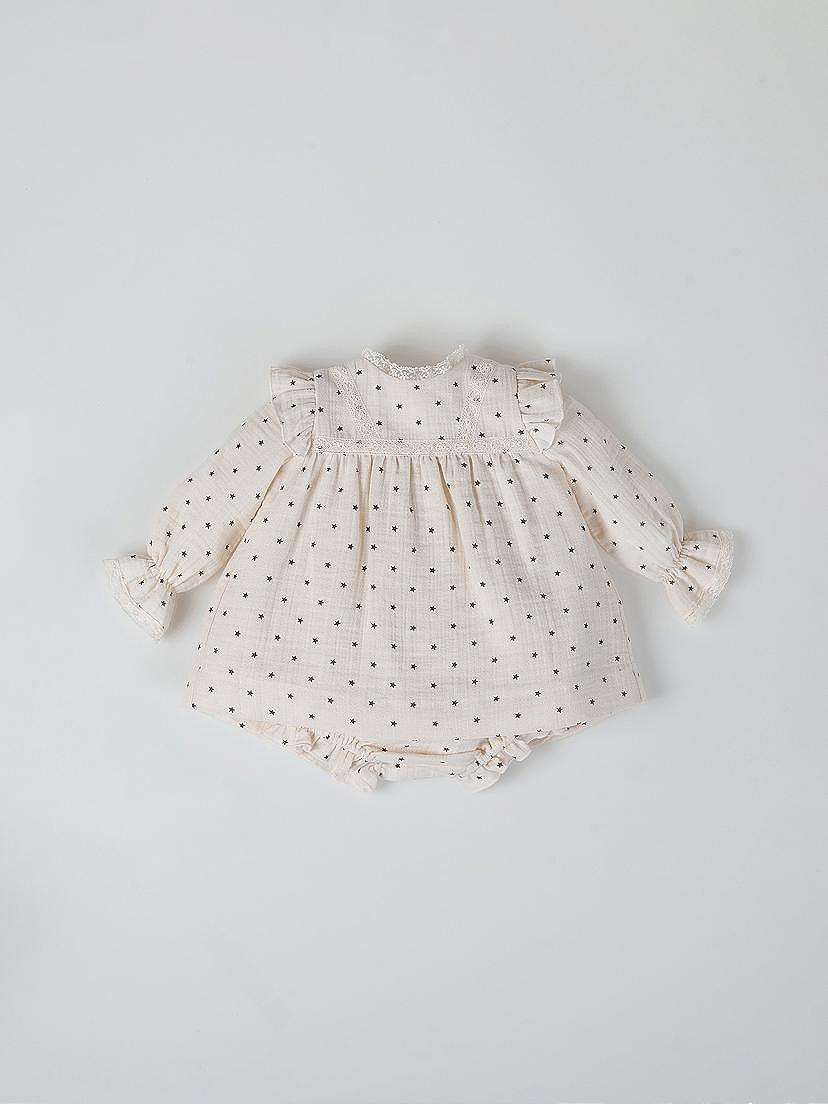 NANOS / BEB&EACUTE; NI&NTILDE;A / Vestidos / Mini con braguita volantes estrellas crema / 54240325823202