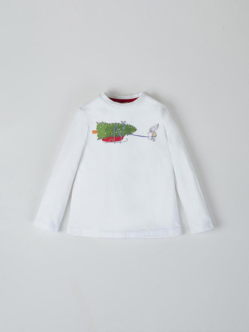 Camiseta manga larga ratón navideño blanco